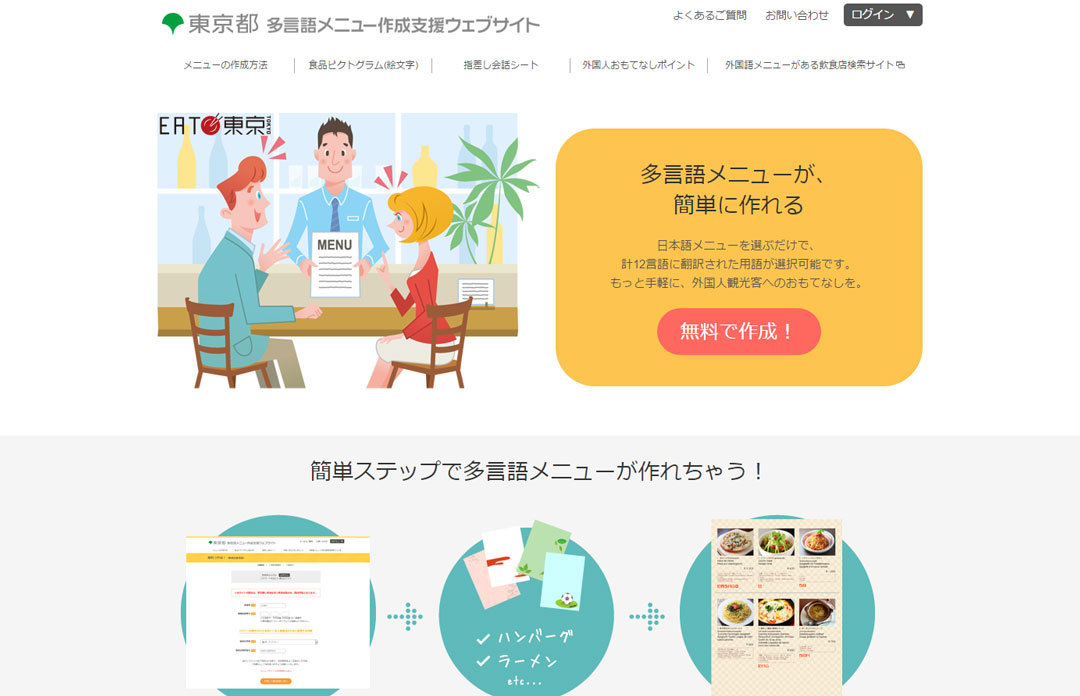（画像は東京都多言語メニュー作成支援Webサイトより）