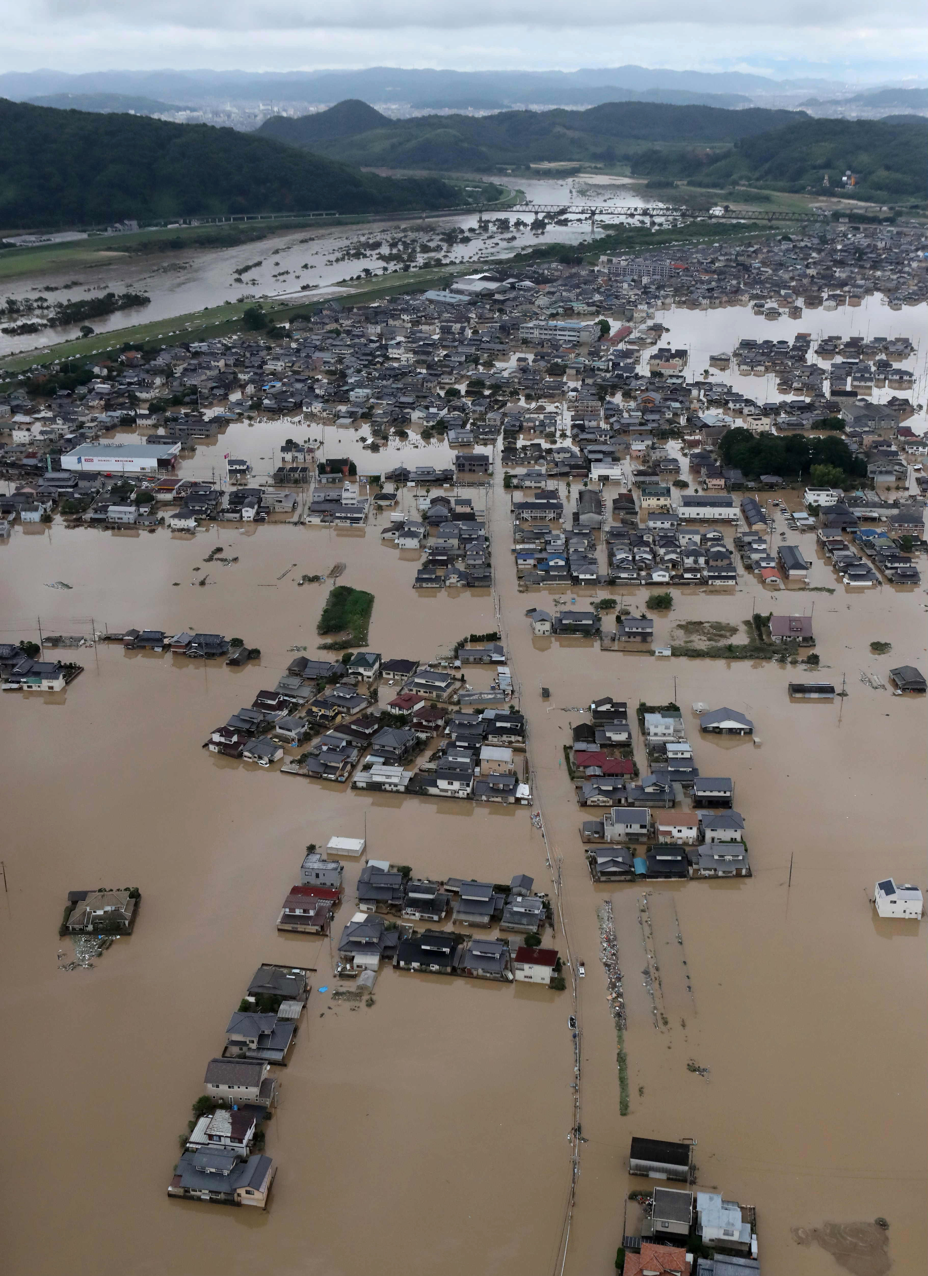 水没した倉敷市真備町