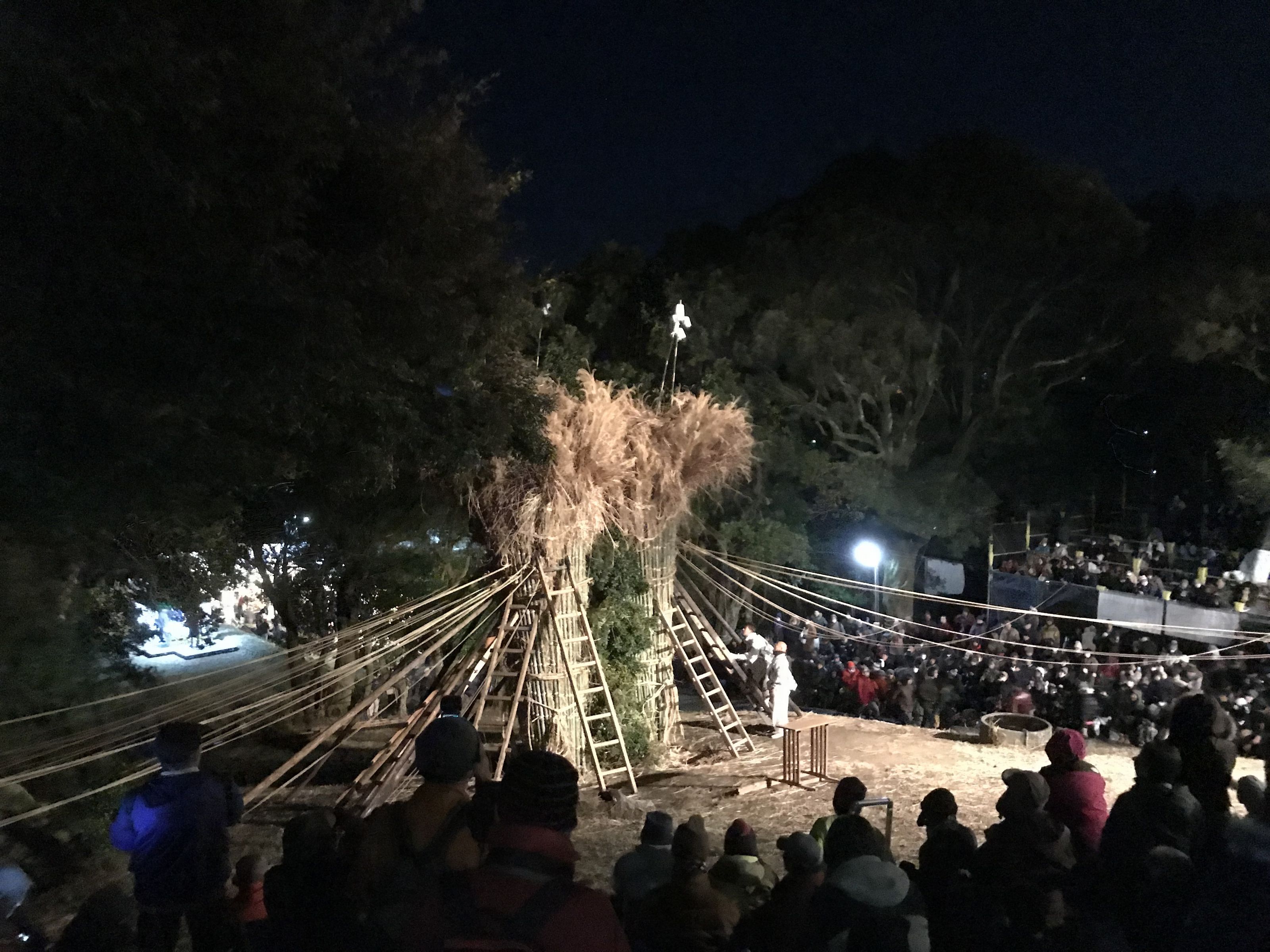 大勢の人で埋め尽くされた火祭り直前の境内